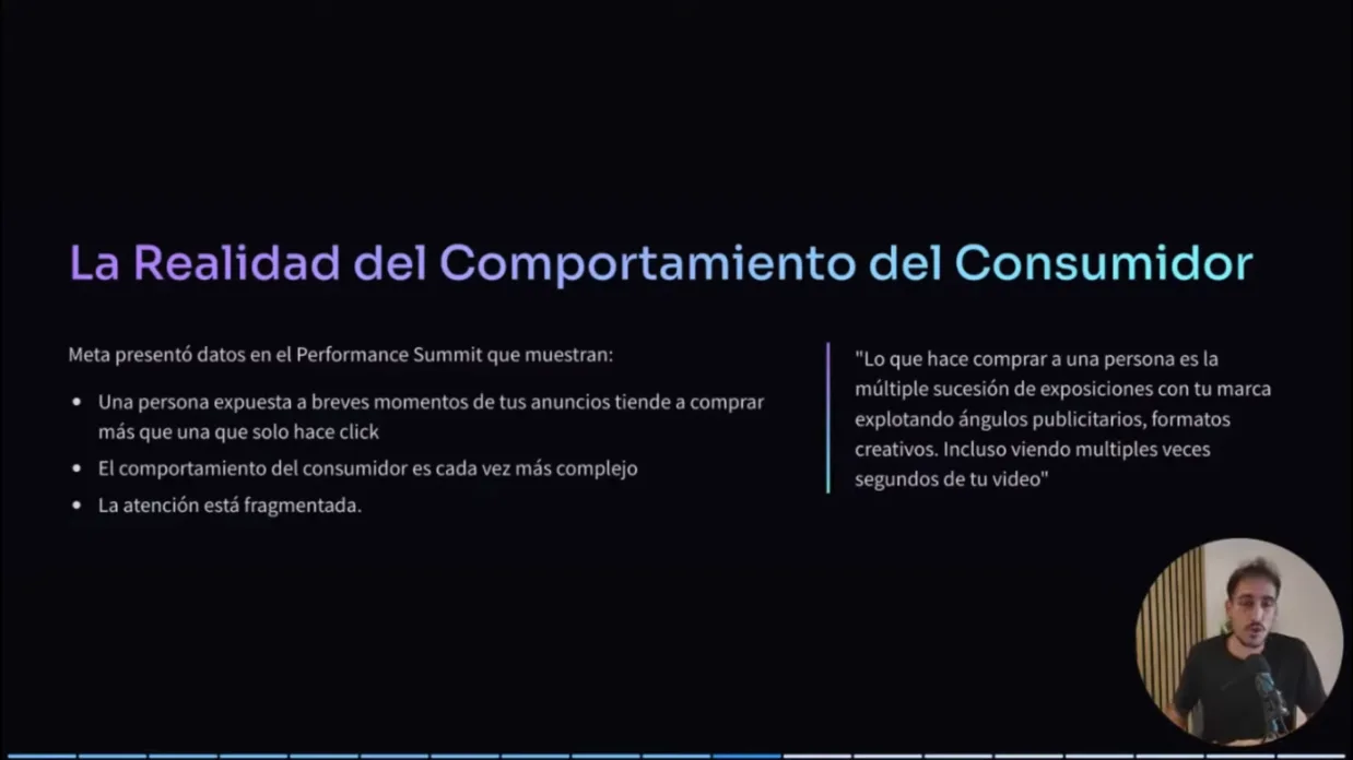 Lámina sobre la realidad del comportamiento del consumidor presentada por Meta