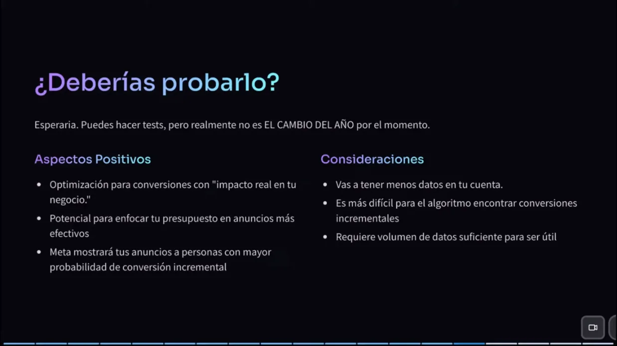 Lámina con los aspectos positivos y las consideraciones de la atribución incremental