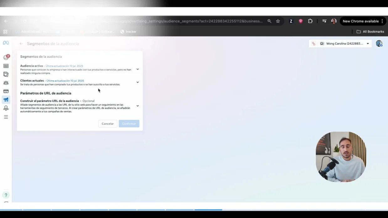Configuración de segmentos de audiencia en Meta: audiencia activa y clientes actuales