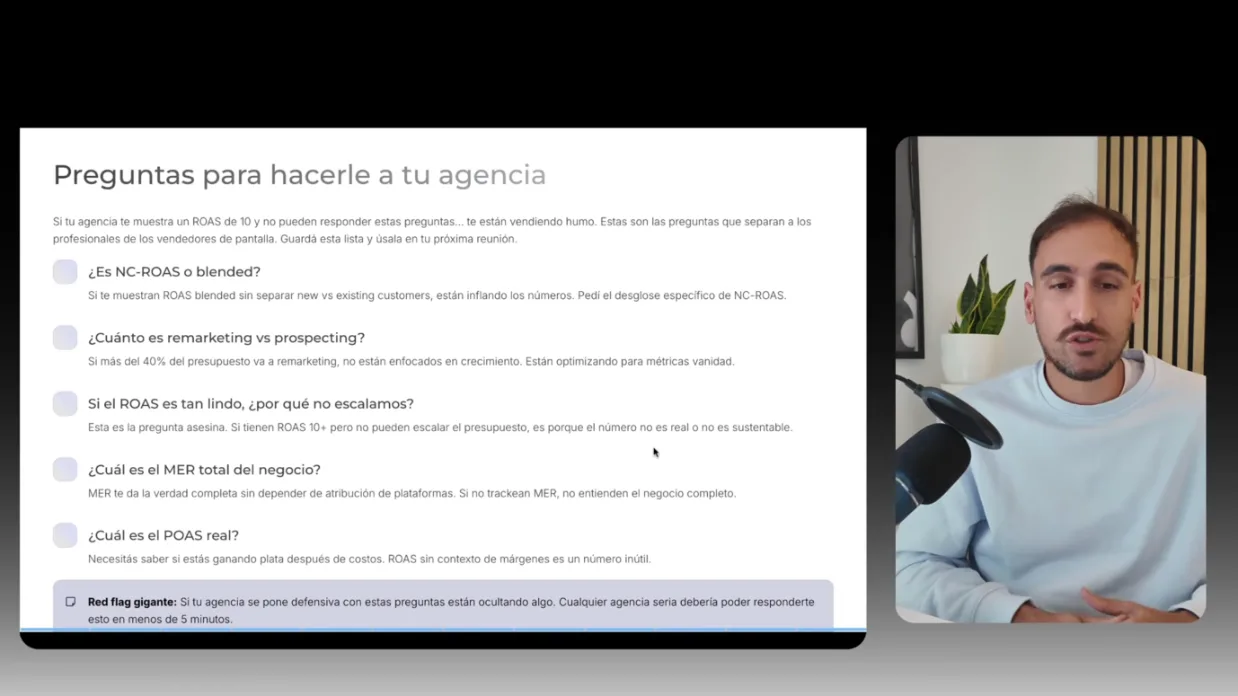 Lámina con las preguntas para hacerle a tu agencia sobre el ROAS